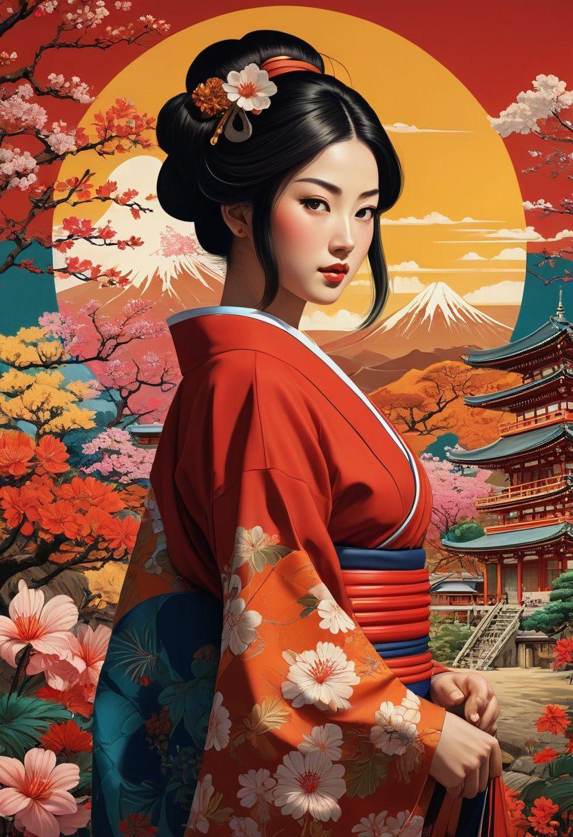 A dynamic collage showcasing the evolution of adult animation with vibrant characters from various eras of hentai, intertwined with iconic cultural symbols that represent their historical significance. Include elements like vintage film reels, traditional Japanese art styles, and modern digital influences to reflect the journey through time. The background should feature a blend of classic and contemporary scenes, emphasizing the rich heritage and cultural impact. super-realistic. vibrant colors. 3D.